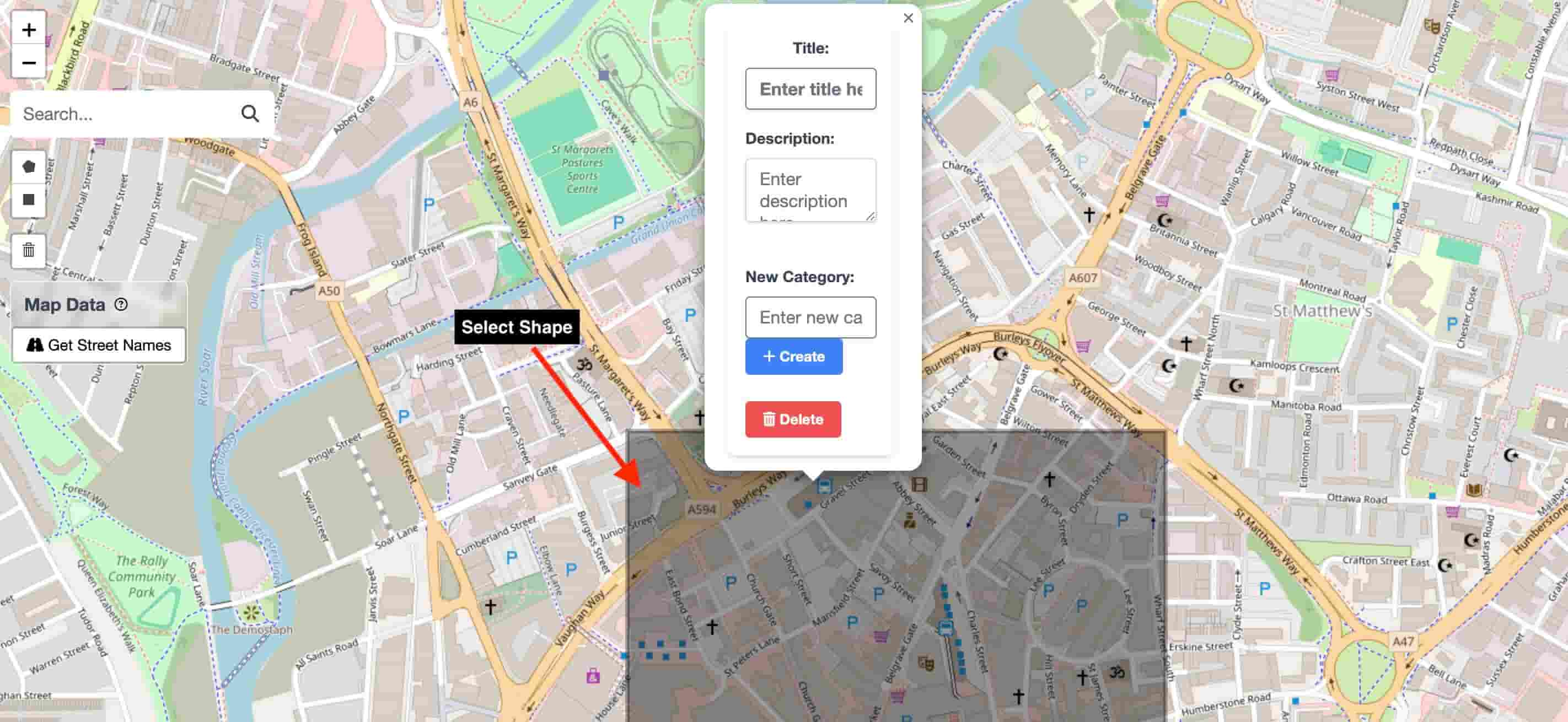 Selecting a shape on the map