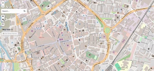 Street names extracted from a drawn shape